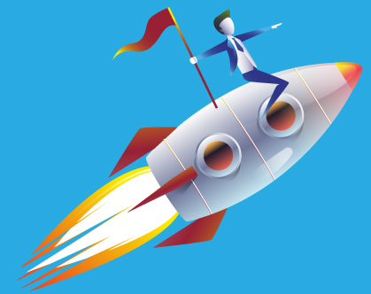 businessman flying on rocket